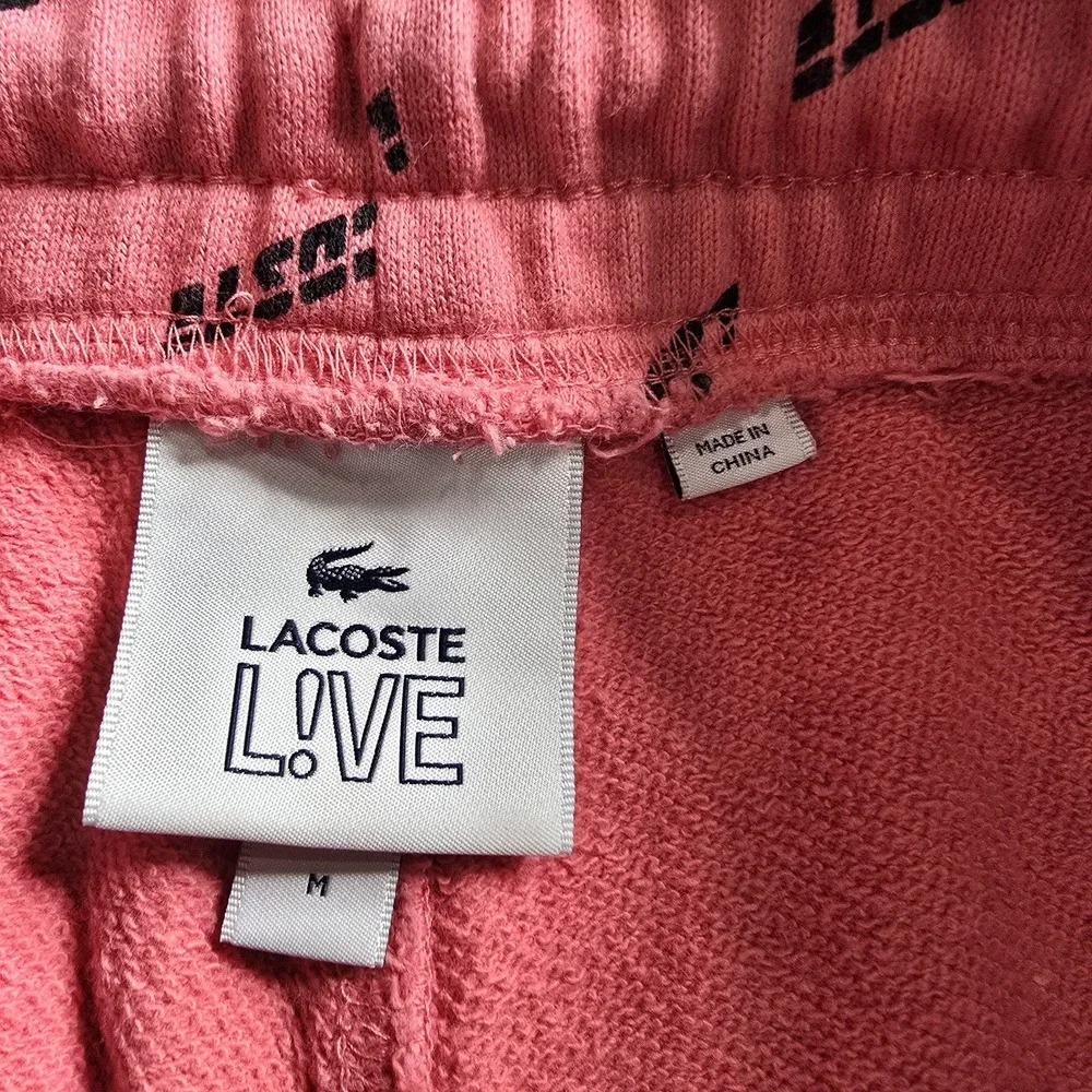 Lacoste Sweatpants Mens Medium Pink LIVE AOP Terry Cloth Fleece Jogger Lounge
